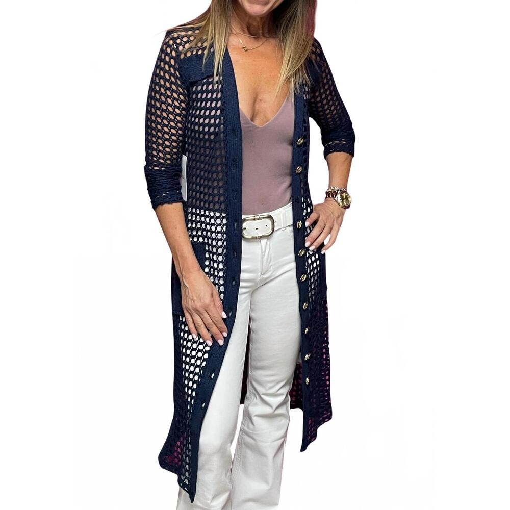 NEW PETE coco crochet duster in navy